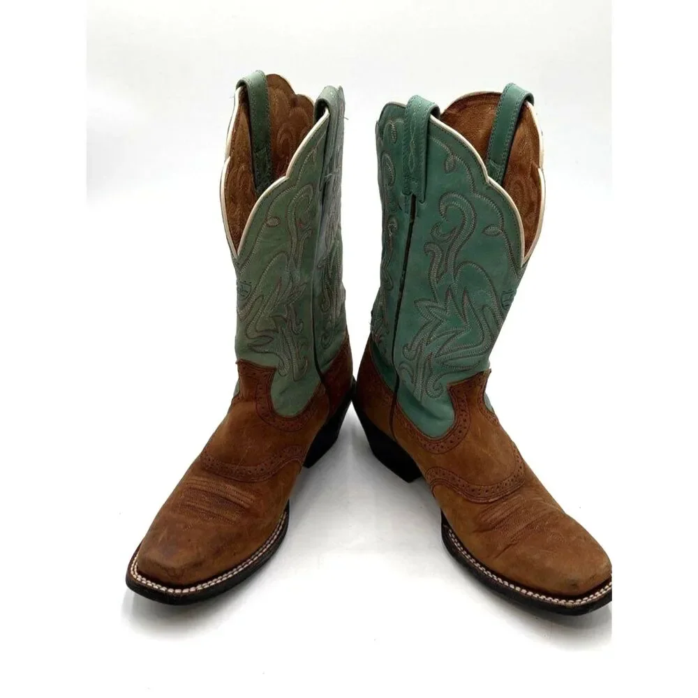 Ariat Women's 15840 Brown and Teal Leather Western Cowboy Boots Size 7.5B